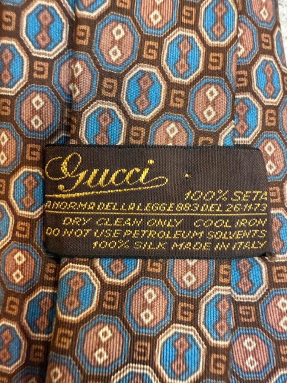 Vintage 1970s Gucci silk tie Brown G Logo - Picture 4 of 7